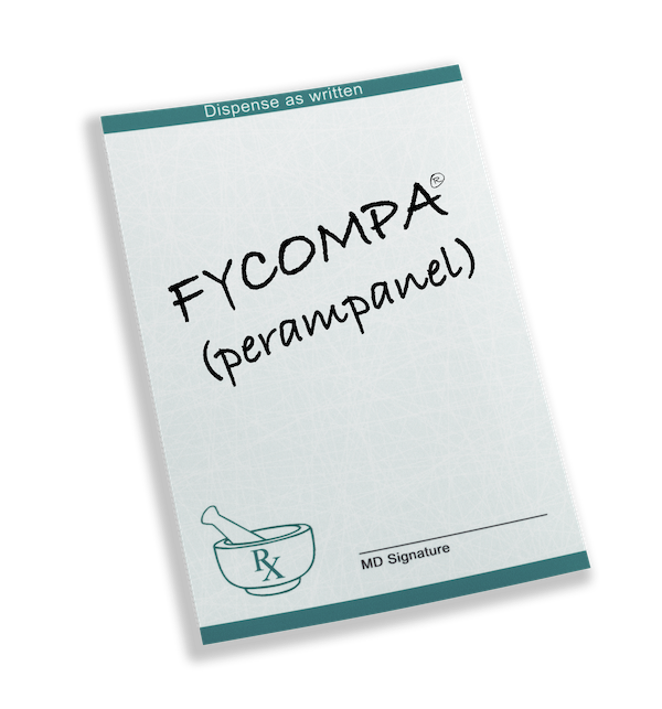 Fycompa® (perampanel) written on prescription pad